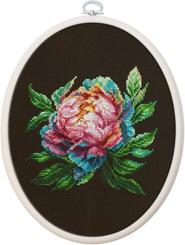Luca-S Cross Stitch Kit with Hoop Included - ''Abalone Pearl'' Peony, Counted Cross Stitch Kit for Adults, Embroidery Kit, BC203 in Kuwait