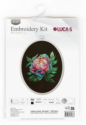 Luca-S Cross Stitch Kit with Hoop Included - ''Abalone Pearl'' Peony, Counted Cross Stitch Kit for Adults, Embroidery Kit, BC203 in Kuwait