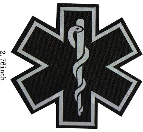 رقع طبية عاكسة للضوء، رقع قماشية مطرزة بنجمة الحياة الطبية المسعفة EMT EMS مع حلقة خلفية للملابس 8 قطع in Kuwait
