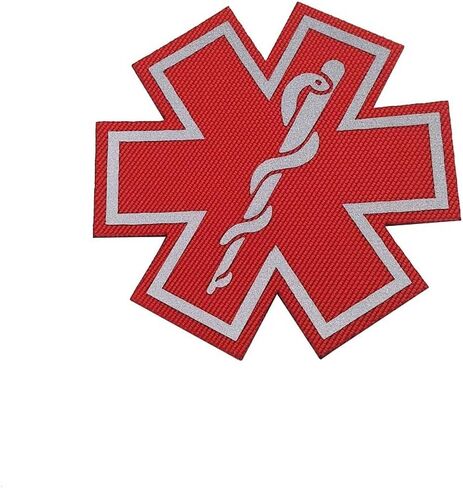 رقع طبية عاكسة للضوء، رقع قماشية مطرزة بنجمة الحياة الطبية المسعفة EMT EMS مع حلقة خلفية للملابس 8 قطع in Kuwait