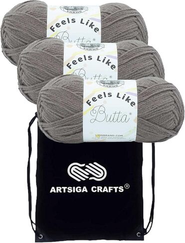 غزل ماركة Lion يبدو وكأنه غزل بوتا كاكاو 215-125 (3-Skein) نفس Dyelot Worsted Medium #4 حزمة بوليستر ناعمة 100% مع 1 حقيبة Artsiga Craft in Saudi Arabia