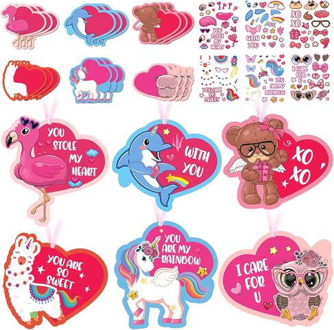 42 Valentines Day Craft Kits Valentine's Day Stickers with Hearts DIY Valentine Ornament Craft Kit for Kids Valentine Class Game and Handicraft Fun Home Activities, 6 Styles in Saudi Arabia