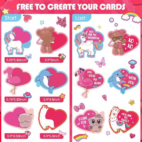 42 Valentines Day Craft Kits Valentine's Day Stickers with Hearts DIY Valentine Ornament Craft Kit for Kids Valentine Class Game and Handicraft Fun Home Activities, 6 Styles in Saudi Arabia