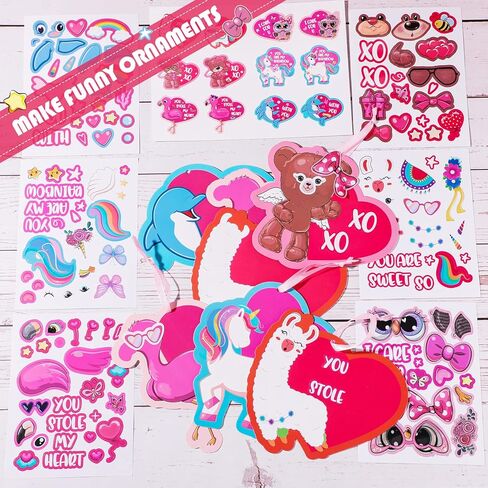 42 Valentines Day Craft Kits Valentine's Day Stickers with Hearts DIY Valentine Ornament Craft Kit for Kids Valentine Class Game and Handicraft Fun Home Activities, 6 Styles in Saudi Arabia
