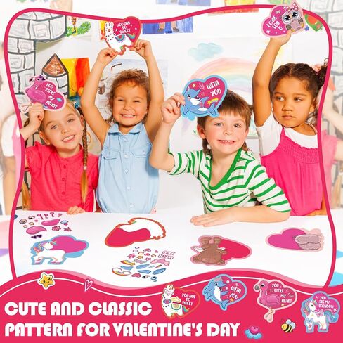 42 Valentines Day Craft Kits Valentine's Day Stickers with Hearts DIY Valentine Ornament Craft Kit for Kids Valentine Class Game and Handicraft Fun Home Activities, 6 Styles in Saudi Arabia