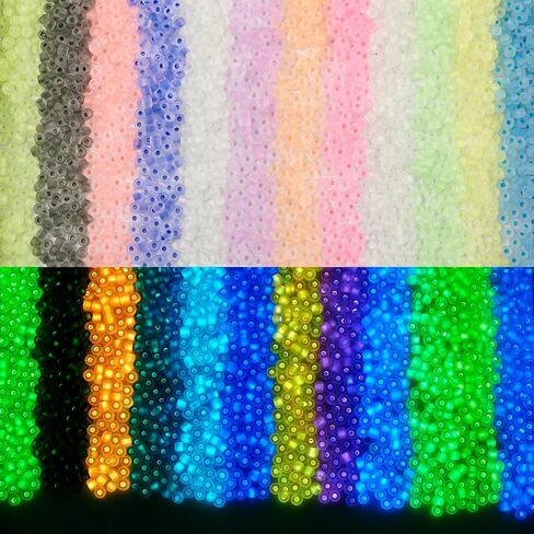Beadthoven 5280pcs 2mm الخرز الزجاجي المضيء، متنوعة يتوهج في الظلام الخرز 11/0 جولة الخرز البذور الباستيل الملونة متوهجة صغيرة الخرز الشمسية الصغيرة DIY سوار قلادة صنع المجوهرات الحرف اليدوية in Kuwait