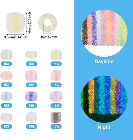 Beadthoven 5280pcs 2mm الخرز الزجاجي المضيء، متنوعة يتوهج في الظلام الخرز 11/0 جولة الخرز البذور الباستيل الملونة متوهجة صغيرة الخرز الشمسية الصغيرة DIY سوار قلادة صنع المجوهرات الحرف اليدوية in Kuwait