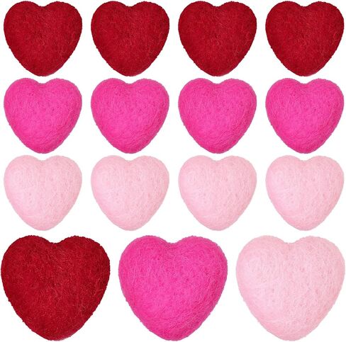 15 Pieces Valentine's Day Felt Hearts Craft Heart Shaped Felt Wool Beads Wool Heart Pom Pom Red Felt Hearts Handmade DIY Felt Ball for Valentine Home Decor Party Decor Red Pink Rose Red 1.57 Inches in Saudi Arabia