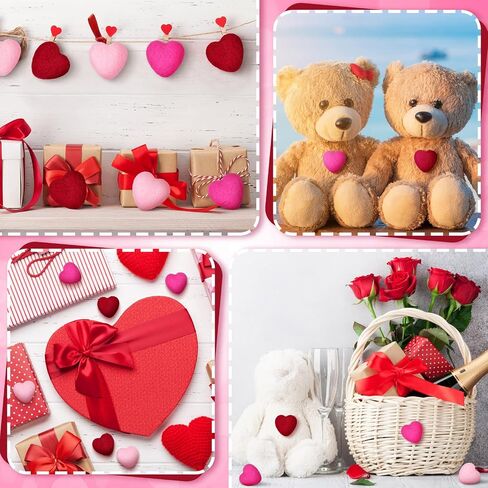 15 Pieces Valentine's Day Felt Hearts Craft Heart Shaped Felt Wool Beads Wool Heart Pom Pom Red Felt Hearts Handmade DIY Felt Ball for Valentine Home Decor Party Decor Red Pink Rose Red 1.57 Inches in Saudi Arabia