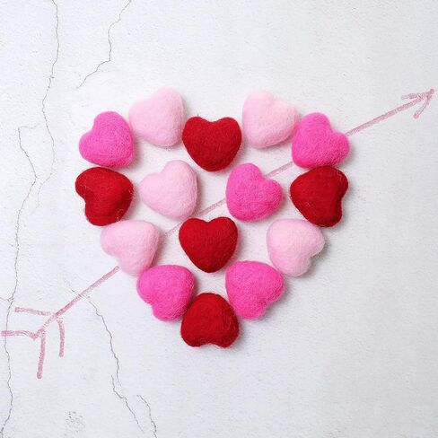 15 Pieces Valentine's Day Felt Hearts Craft Heart Shaped Felt Wool Beads Wool Heart Pom Pom Red Felt Hearts Handmade DIY Felt Ball for Valentine Home Decor Party Decor Red Pink Rose Red 1.57 Inches in Saudi Arabia