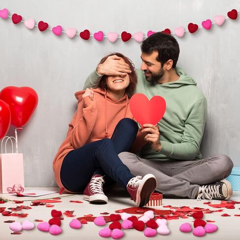 15 Pieces Valentine's Day Felt Hearts Craft Heart Shaped Felt Wool Beads Wool Heart Pom Pom Red Felt Hearts Handmade DIY Felt Ball for Valentine Home Decor Party Decor Red Pink Rose Red 1.57 Inches in Saudi Arabia