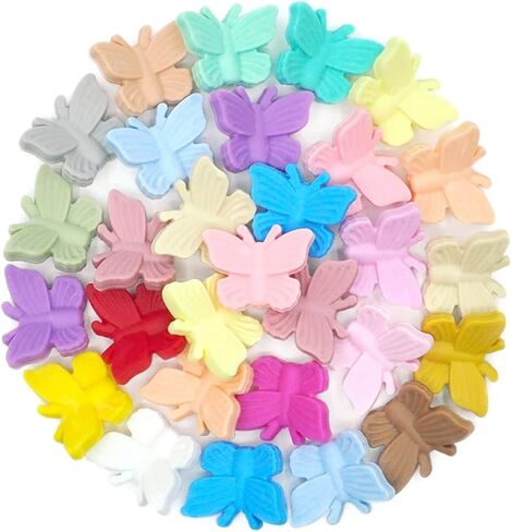 ديكوني 20 قطعة من خرز سيليكون على شكل فراشة، خرز حيوانات كرتوني لطيف، خرز مسطح ملون على شكل فراشة، خرز سيليكون سائب، للبالغين من لوازم الحرف اليدوية والقلائد والاساور in Kuwait