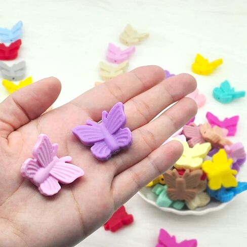 ديكوني 20 قطعة من خرز سيليكون على شكل فراشة، خرز حيوانات كرتوني لطيف، خرز مسطح ملون على شكل فراشة، خرز سيليكون سائب، للبالغين من لوازم الحرف اليدوية والقلائد والاساور in Kuwait