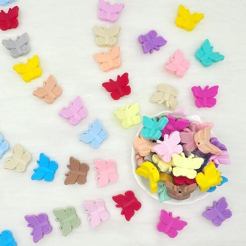 ديكوني 20 قطعة من خرز سيليكون على شكل فراشة، خرز حيوانات كرتوني لطيف، خرز مسطح ملون على شكل فراشة، خرز سيليكون سائب، للبالغين من لوازم الحرف اليدوية والقلائد والاساور in Kuwait