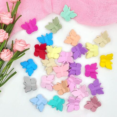 ديكوني 20 قطعة من خرز سيليكون على شكل فراشة، خرز حيوانات كرتوني لطيف، خرز مسطح ملون على شكل فراشة، خرز سيليكون سائب، للبالغين من لوازم الحرف اليدوية والقلائد والاساور in Kuwait