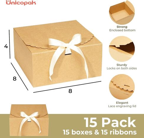 15 عبوة من صناديق هدايا 8×8×4 من يونيكوباك، صناديق هدايا كرافت مع اغطية للهدايا، صندوق اقتراح لوصيفة العروس، صناديق هدايا الكريسماس in Kuwait