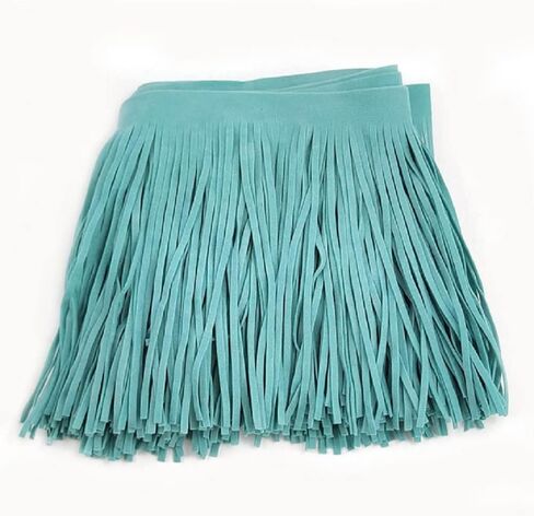 Yalulu 2 Meter Double Side Leather Suede Tassel Fringe Trims, Faux Leather Tassel Trims Ribbon DIY Sewing Craft Garment Hem Accessories (Lake Blue) in Kuwait