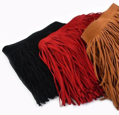 Yalulu 2 Meter Double Side Leather Suede Tassel Fringe Trims, Faux Leather Tassel Trims Ribbon DIY Sewing Craft Garment Hem Accessories (Lake Blue) in Kuwait