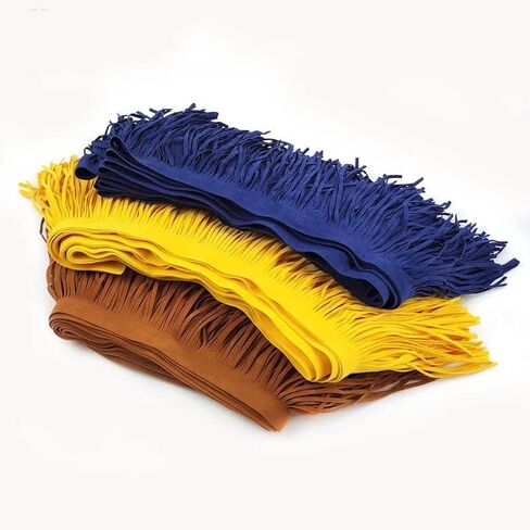 Yalulu 2 Meter Double Side Leather Suede Tassel Fringe Trims, Faux Leather Tassel Trims Ribbon DIY Sewing Craft Garment Hem Accessories (Lake Blue) in Kuwait