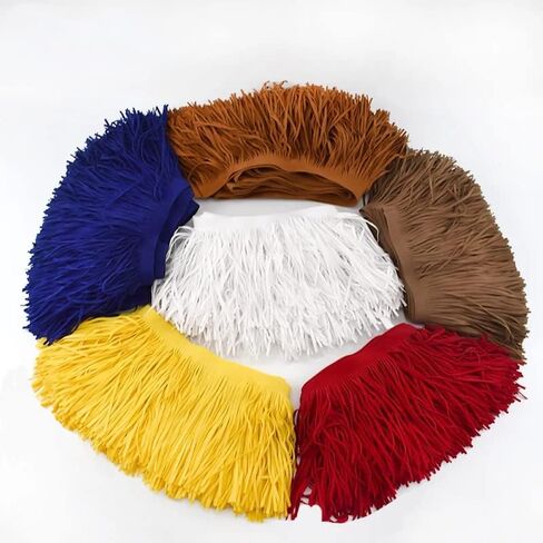 Yalulu 2 Meter Double Side Leather Suede Tassel Fringe Trims, Faux Leather Tassel Trims Ribbon DIY Sewing Craft Garment Hem Accessories (Lake Blue) in Kuwait