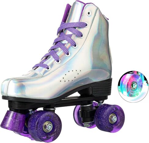 زلاجات دوارة من XUDREZ للنساء والفتيات، زلاجات دوارة فضية ليزر أنيقة، زلاجات دوارة كلاسيكية عالية الجودة بصف مزدوج للمبتدئين، زلاجات دوارة داخلية وخارجية in Kuwait