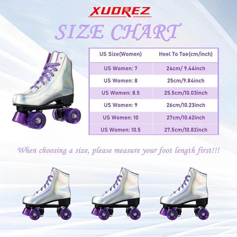 زلاجات دوارة من XUDREZ للنساء والفتيات، زلاجات دوارة فضية ليزر أنيقة، زلاجات دوارة كلاسيكية عالية الجودة بصف مزدوج للمبتدئين، زلاجات دوارة داخلية وخارجية in Kuwait