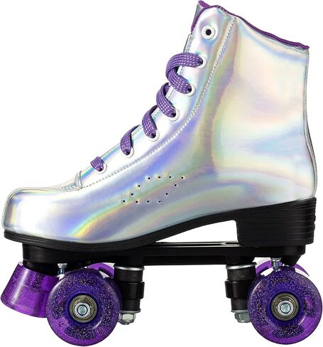 زلاجات دوارة من XUDREZ للنساء والفتيات، زلاجات دوارة فضية ليزر أنيقة، زلاجات دوارة كلاسيكية عالية الجودة بصف مزدوج للمبتدئين، زلاجات دوارة داخلية وخارجية in Kuwait