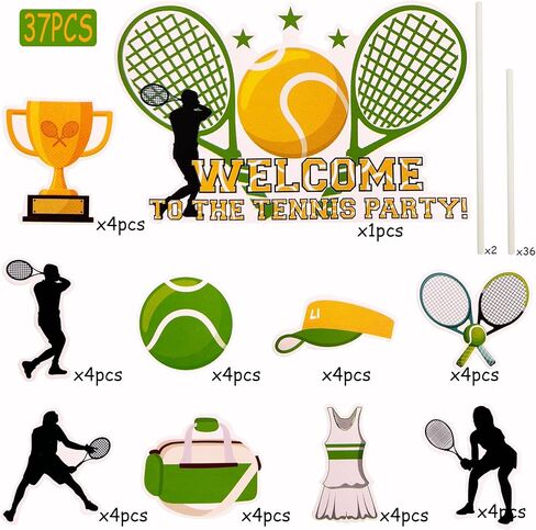 زينة علوية للكب كيك والحلوى والتنس من ورق القش لتزيين الحفلات والتنس وحفلات استقبال المولود وحفلات اعياد الميلاد - مجموعة من 37 قطعة in Kuwait