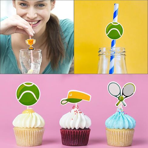 زينة علوية للكب كيك والحلوى والتنس من ورق القش لتزيين الحفلات والتنس وحفلات استقبال المولود وحفلات اعياد الميلاد - مجموعة من 37 قطعة in Kuwait