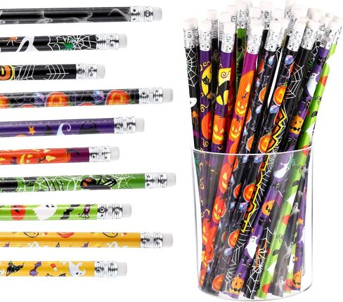 Outus 50 Pieces Halloween Pencils 7.5 x 0.3 inch Wood Pencils Assorted Patterns Pencils for Halloween Party Supplies, 10 Styles in Saudi Arabia