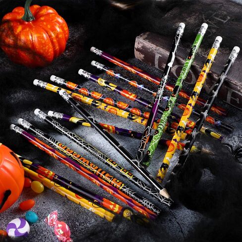 Outus 50 Pieces Halloween Pencils 7.5 x 0.3 inch Wood Pencils Assorted Patterns Pencils for Halloween Party Supplies, 10 Styles in Saudi Arabia