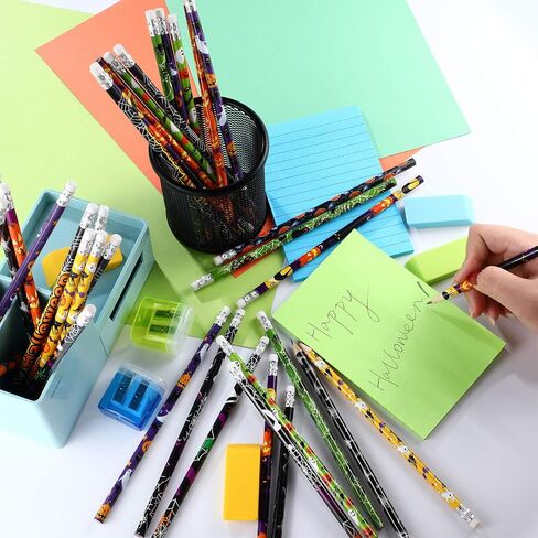 Outus 50 Pieces Halloween Pencils 7.5 x 0.3 inch Wood Pencils Assorted Patterns Pencils for Halloween Party Supplies, 10 Styles in Saudi Arabia