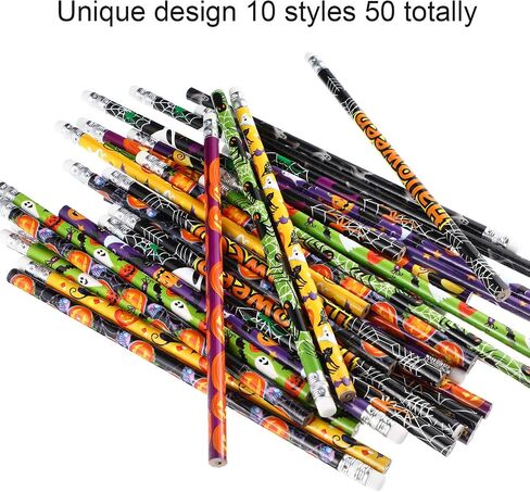 Outus 50 Pieces Halloween Pencils 7.5 x 0.3 inch Wood Pencils Assorted Patterns Pencils for Halloween Party Supplies, 10 Styles in Saudi Arabia