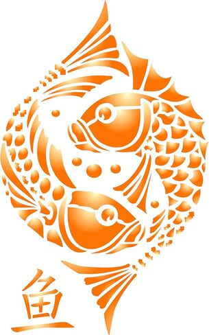 استنسل رمز السمكة الشرقية، 3 × 4.75 بوصة (XS) - استنسل رمز الحظ السعيد البوذي الصيني الآسيوي لقالب الرسم in Kuwait