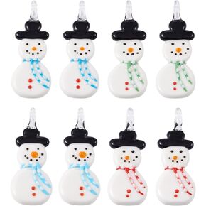 FASHEWELRY 10Pcs Christmas Lampwork Glass Beads Handmade Cartoon Snowman Glass Loose Spacer Beads for DIY Bracelet Necklace Jewelry Making