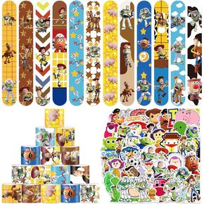 VDESFUEBY 86PCS Toys Inspired Story Party Supplies- 36 Toys Theme Slap Bracelet and 50 Toy Stickers for Boys and Girls Birthday Party Favor Decoration in Kuwait