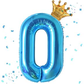 40 Inch Blue Number 4 & Mini Crown Balloon for Birthday Party Decorations, 4th Birthday Party Decorations Blue Theme Party Balloons Decorations Supplies