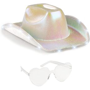 Funcredible Gold Light Up Cowboy Hat and Glasses - Led Cowgirl Hat for Girls - Neon Cowboy Hat - Cowgirl Costume Accessories for Women