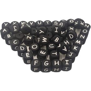 52pcs Square Silicone Alphabet Letter Beads 12mm Silicone Pearl Letter Beads Make Name for Jewelry Making DIY Beading Mom Necklace