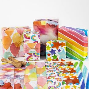 PETOX Gift Wrapping Paper Set, rainbow birthday foldable gift wrapping paper with kraft color string for birthday parties, weddings, graduations all other occasions, 25.6 * 17.7 inches (10 sheets). in Kuwait