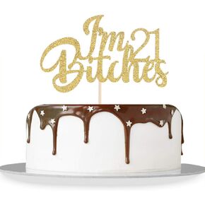 Gold Glitter I'm 21 Bitches Cake Topper Happy 21st Birthday Cake Topper Hello 21 Cheers to 21 Years Funny Birthday Theme Party Decorations in Kuwait