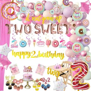 BIUBIU Donut Theme Two Sweet Birthday Decorations for Girl 2nd Party Supplies 2 Year Old Backdrop Cake Topper Two Sweet Letters Balloon Donut Grow Up Banner Fringe Curtain Unique Favor Idea in Kuwait