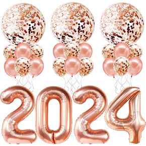 KatchOn, 40 Inch 2024 Rose Gold Balloons Set - Pack of 25 | Rose Gold Confetti Balloons | Rose Gold Balloons 2024 for New Year Decorations, Class of 2024 Rose Gold | Pink New Year Decorations 2024