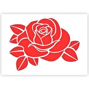 QBIX Flower Stencil - Rose - A3 - Reusable Kids Friendly DIY Stencil for Painting, Baking, Crafts, Wall, Furniture