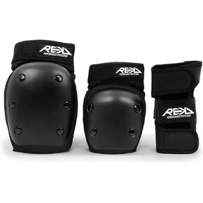 REKD Heavy Duty Triple Pad Set | Complete Safety Protection Set for Extreme Sports | Dual Split Wrist Guard w 360° Protection Durable and Adjustable Knee and Elbow Guards w Perfect Ergonomic Fit