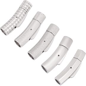 يونيكرافتابل 5 مجموعات 5 انماط من الستانلس ستيل 304، مشابك انبوبية بفتحة 5 ~ 6 ملم، مشابك عمود معدنية موصلات طرفية بحبل جلدي لصنع المجوهرات، لون الستانلس ستيل in Kuwait