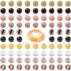 FASHEWELRY 100Pcs Natural Selenite Beads 8mm Round Gemstone Loose Beads with Elastic Crystal Thread for DIY Bracelet Necklaces Jewelry Making
