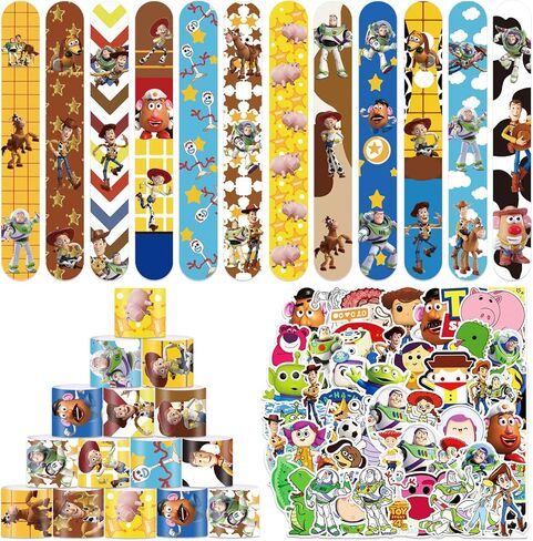 VDESFUEBY 86PCS Toys Inspired Story Party Supplies- 36 Toys Theme Slap Bracelet and 50 Toy Stickers for Boys and Girls Birthday Party Favor Decoration in Kuwait