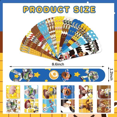 VDESFUEBY 86PCS Toys Inspired Story Party Supplies- 36 Toys Theme Slap Bracelet and 50 Toy Stickers for Boys and Girls Birthday Party Favor Decoration in Kuwait