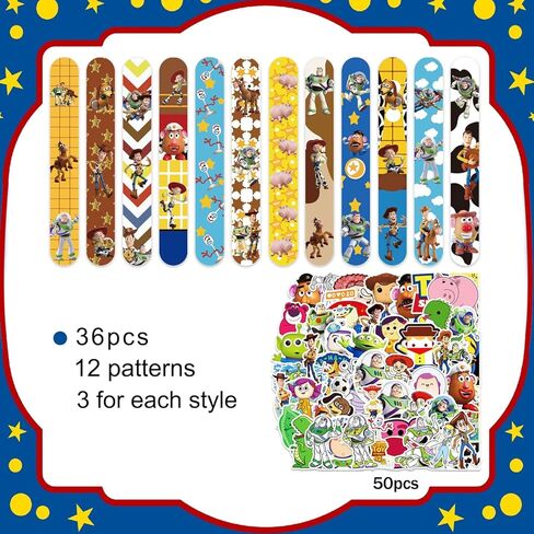VDESFUEBY 86PCS Toys Inspired Story Party Supplies- 36 Toys Theme Slap Bracelet and 50 Toy Stickers for Boys and Girls Birthday Party Favor Decoration in Kuwait